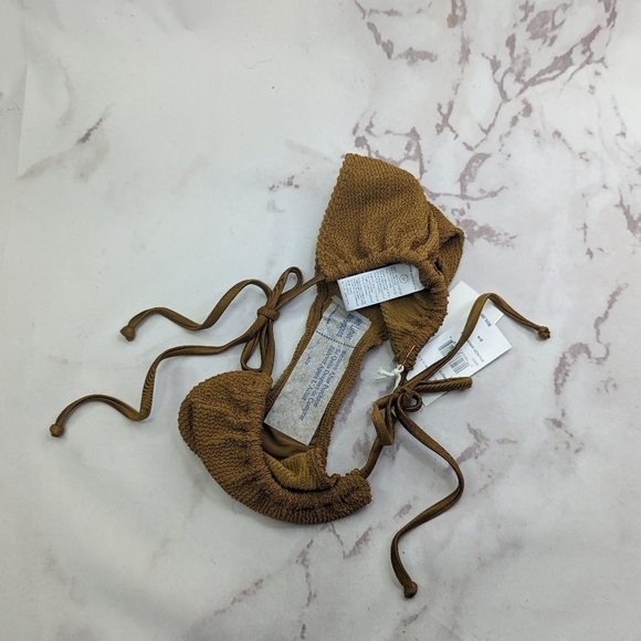 Good American Swim Bottom Women Bronze Brown Crinkle Tiny Ties Bikini - Picture 12 of 12